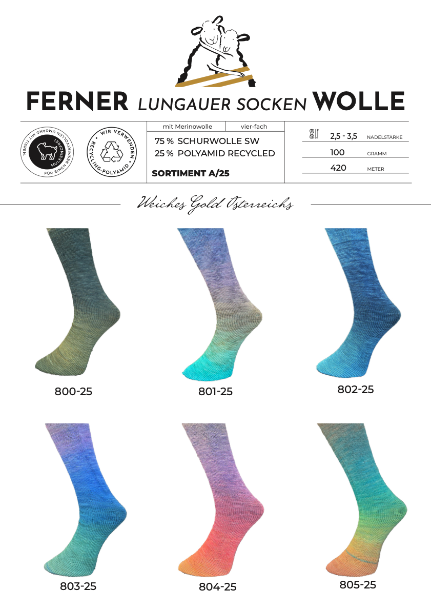 Lungauer Sockenwolle 4fach (Sortiment A/25)