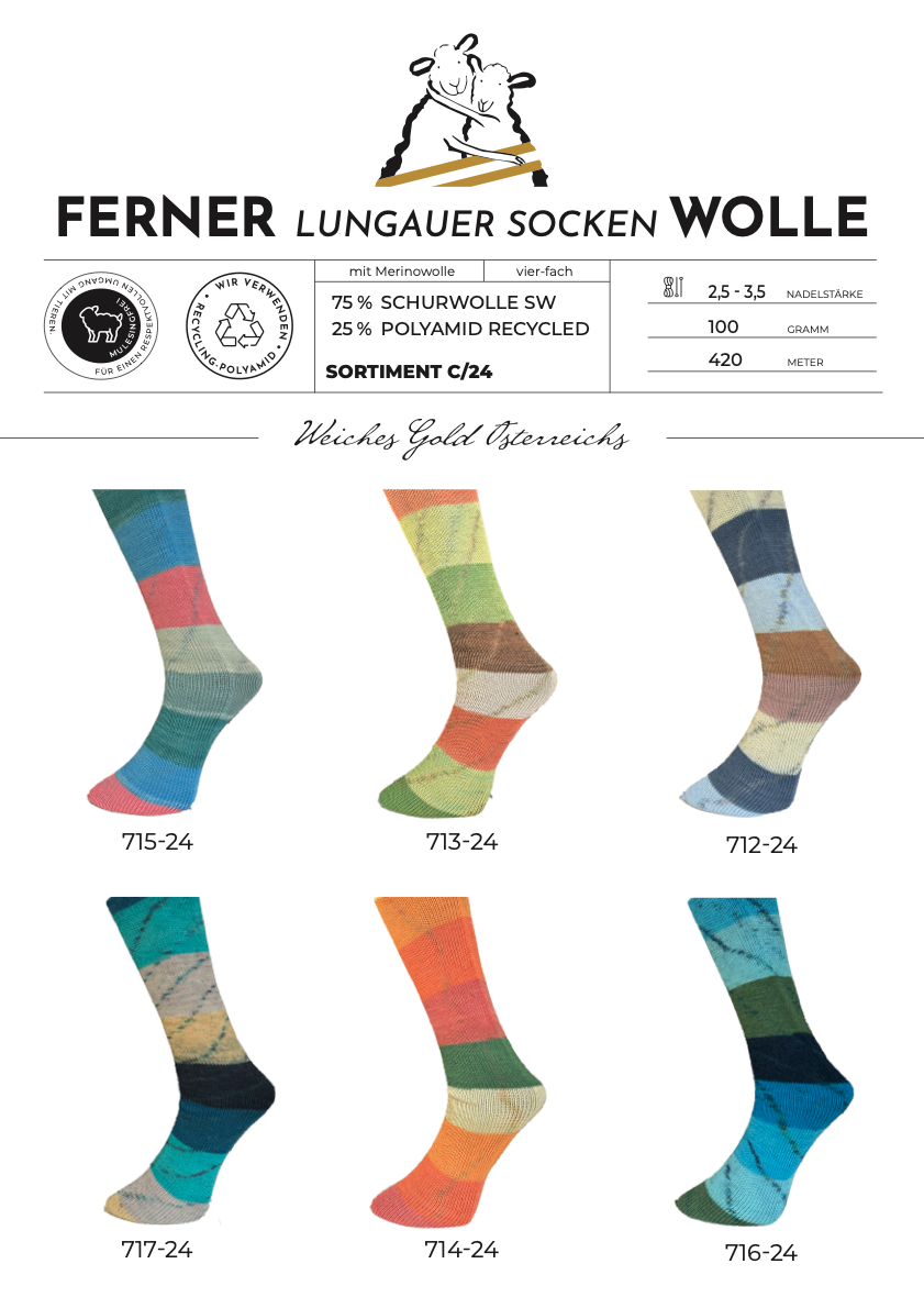 Lungauer Sockenwolle 4fach (Sortiment C/24)