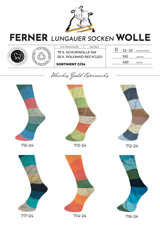 Lungauer Sockenwolle 4fach (Sortiment C/24)