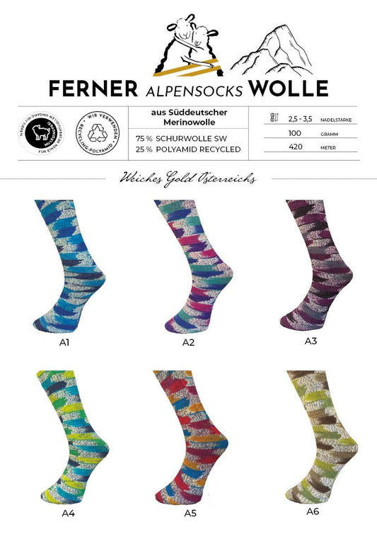 Ferner "Alpensocks" (4fach, Süddeutsche Merinowolle)