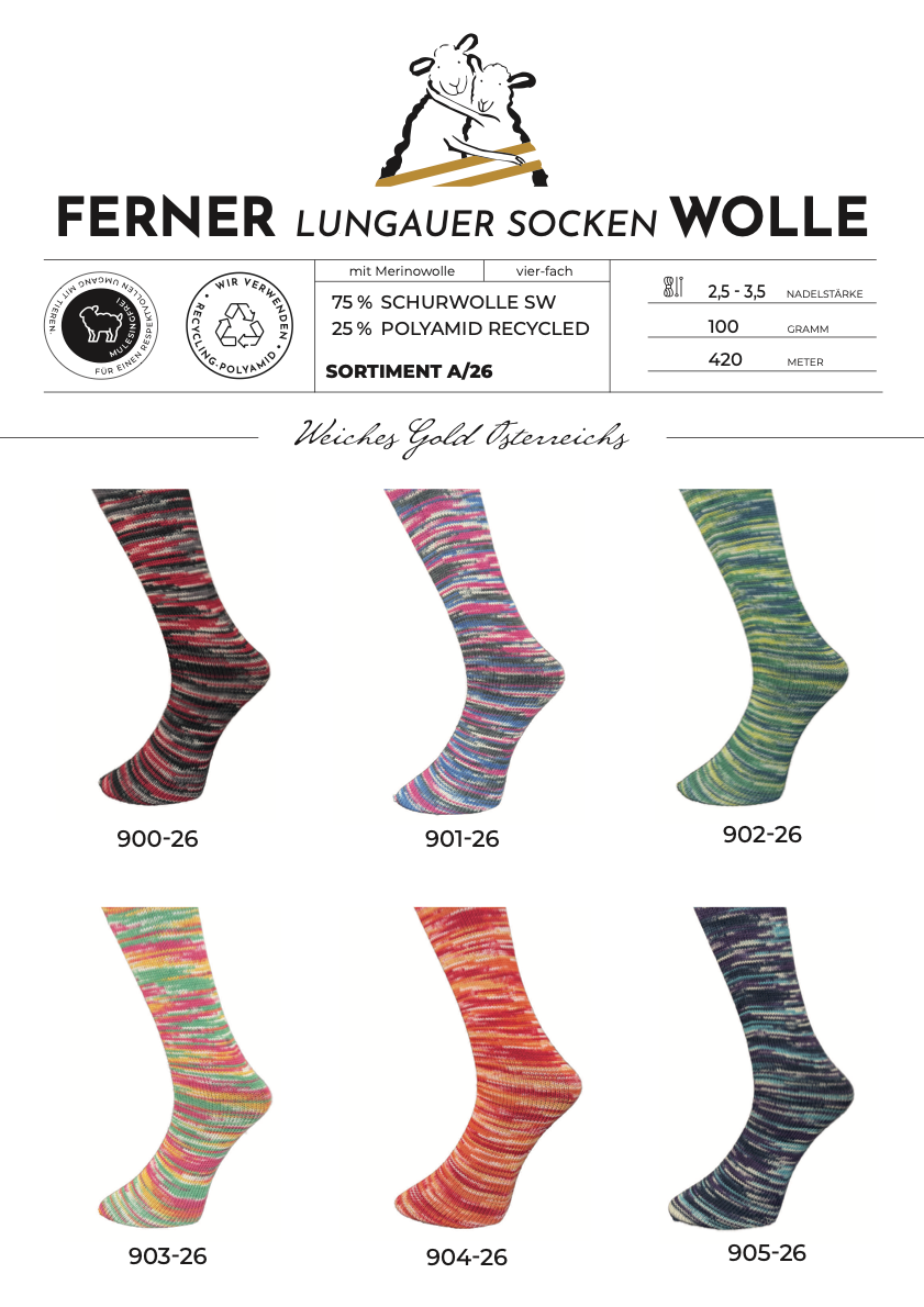 Lungauer Sockenwolle 4fach (Sortiment A/26)