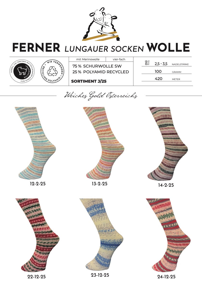 Lungauer Sockenwolle 4fach (Sortiment J/25)