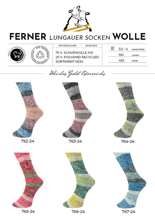 Lungauer Sockenwolle 6fach (Sortiment M/24)