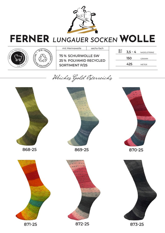 Lungauer Sockenwolle 6fach (Sortiment P/25)