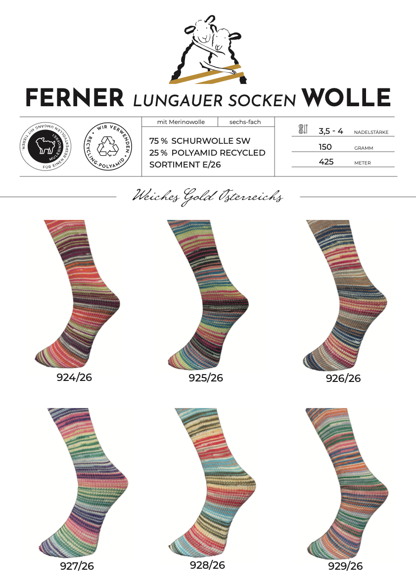 Lungauer Sockenwolle 6fach (Sortiment E/26)