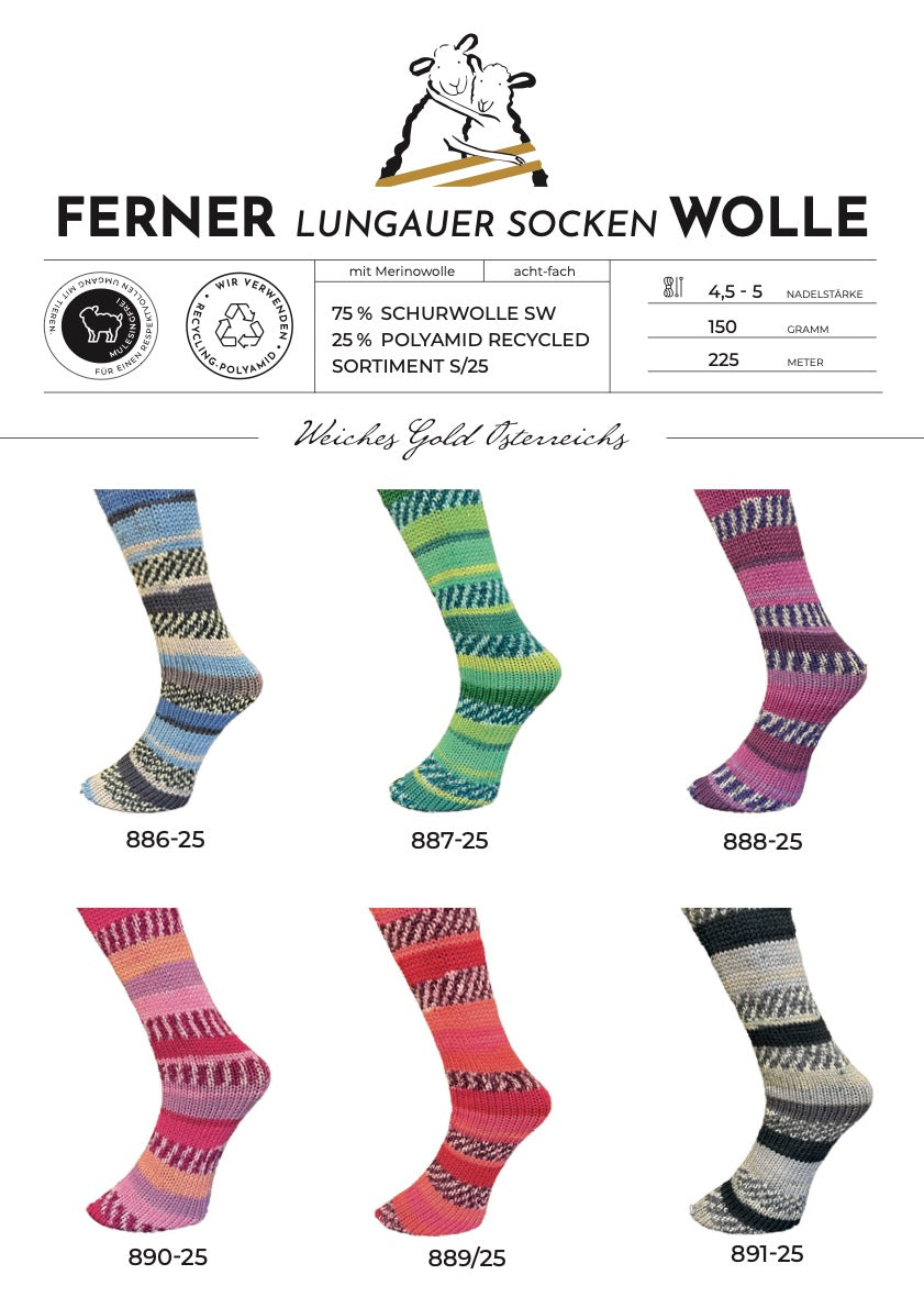Lungauer Sockenwolle 8fach (Sortiment S/25)