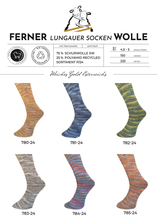 Lungauer Sockenwolle 8fach (Sortiment P/24)