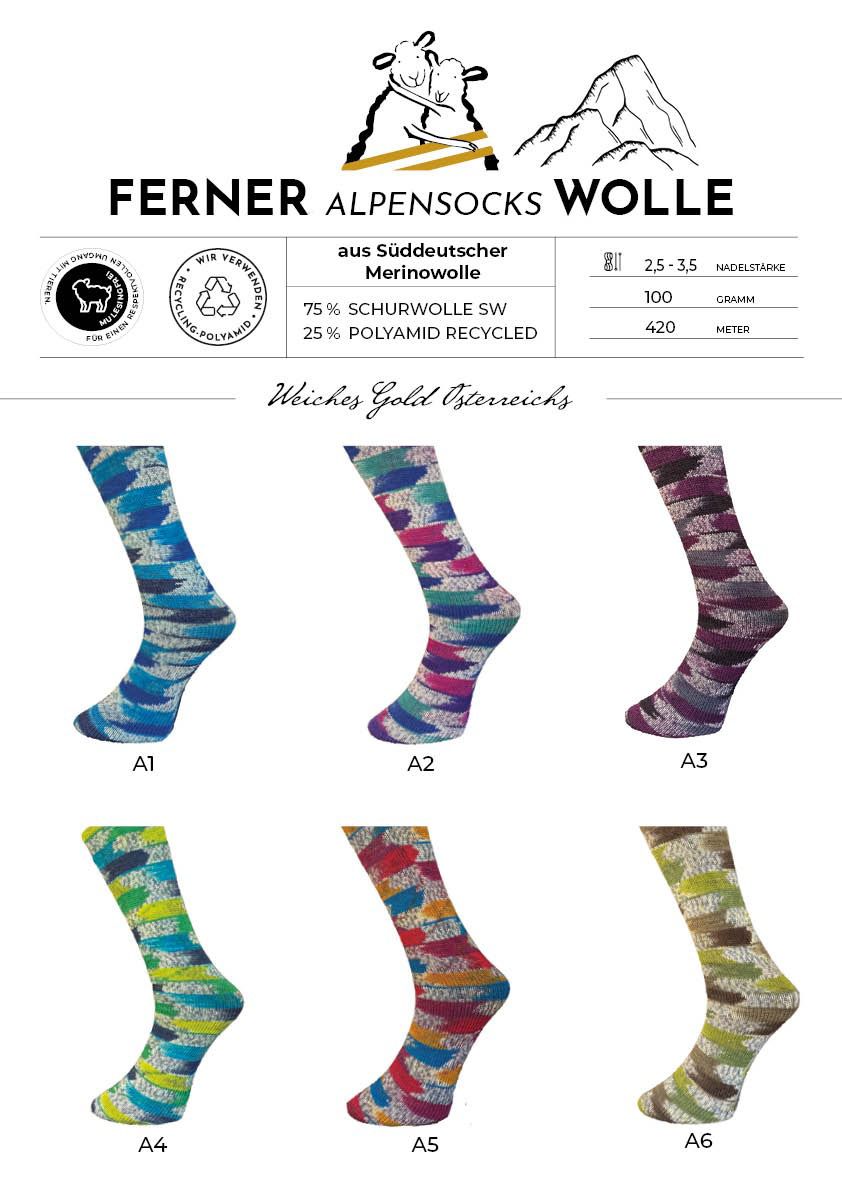 Ferner "Alpensocks" (4fach, Süddeutsche Merinowolle)